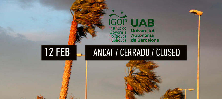 The UAB to cancel all on-site activities and close teaching centres on Thursday 12 February due to an episode of strong winds